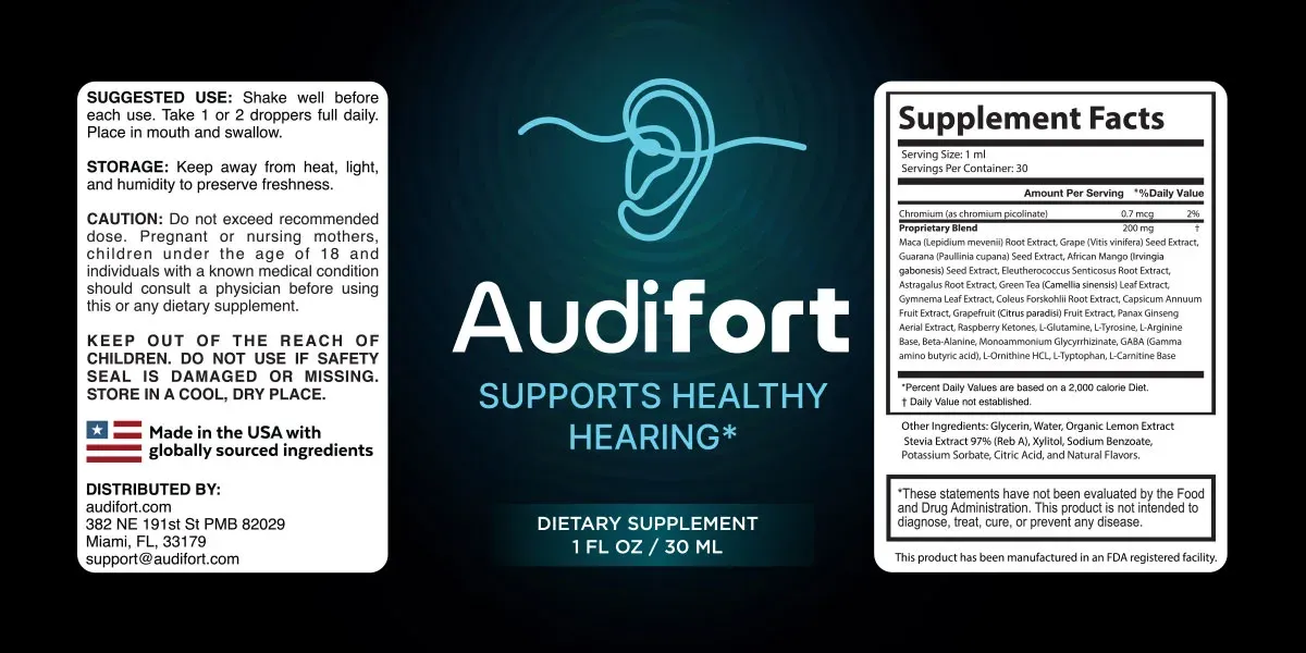 Audifort Supplement Facts label