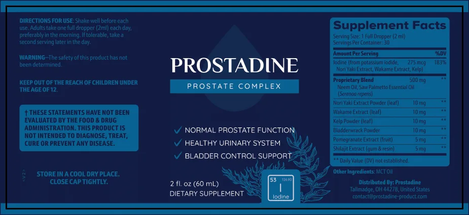 Prostadine Supplement Facts label