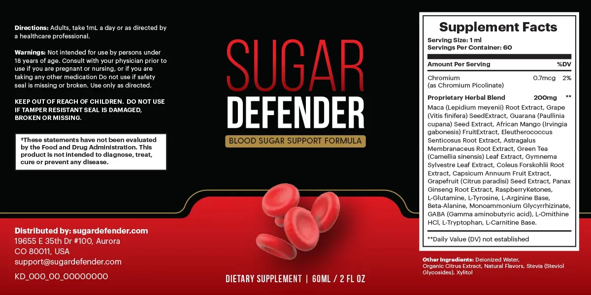 Sugar Defender Supplement Facts label